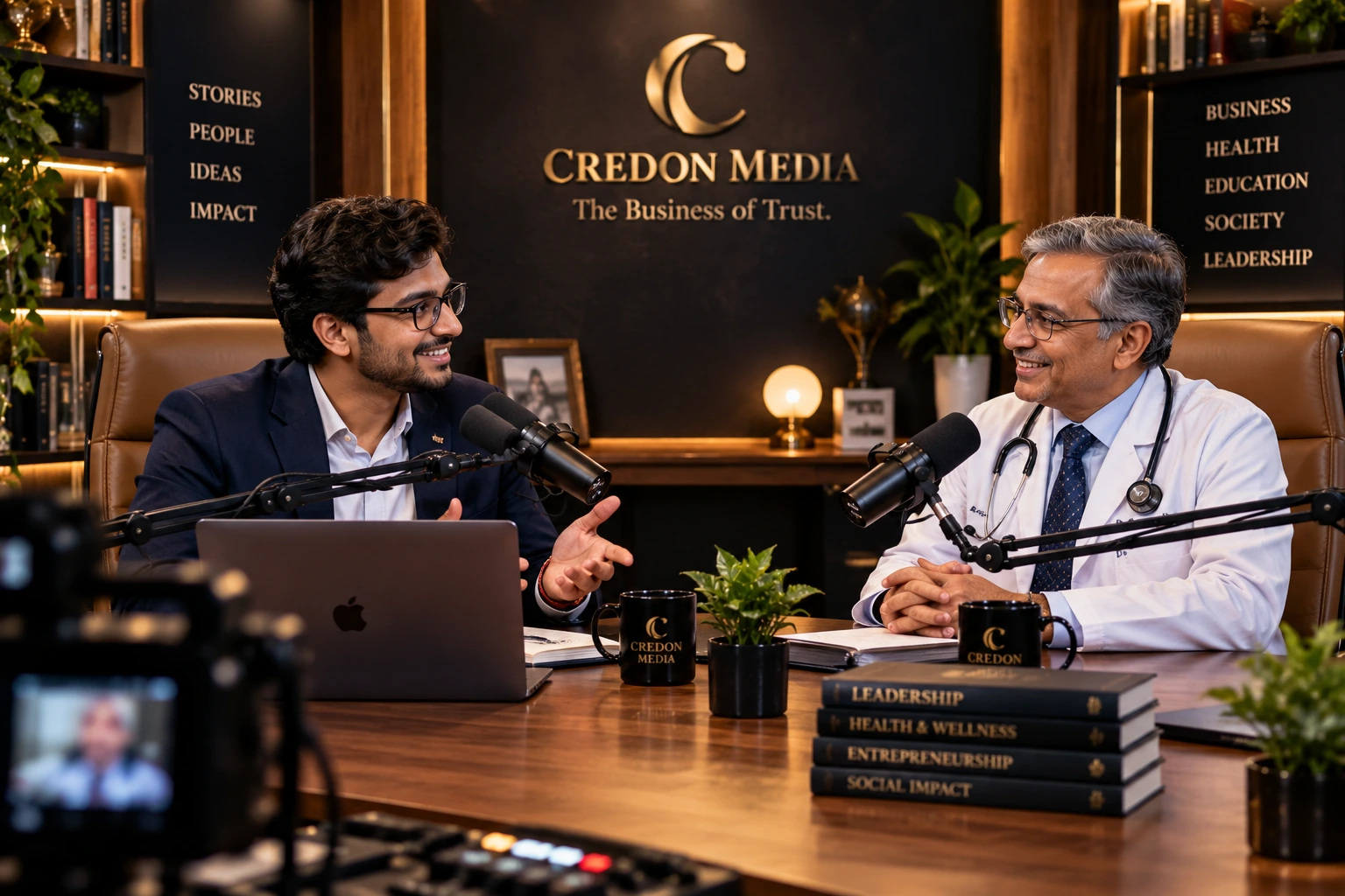 Founders and professionals in Credon Media podcast studio and executive branding session