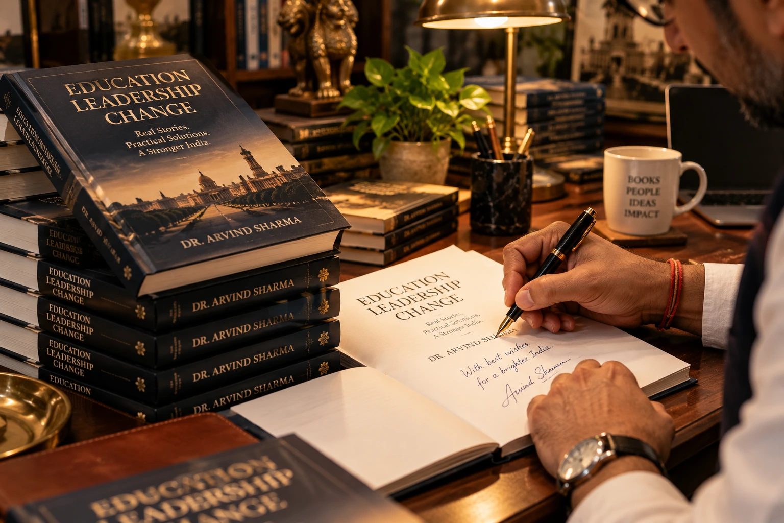 Indian author signing newly published hardcover book with Credon Publishing